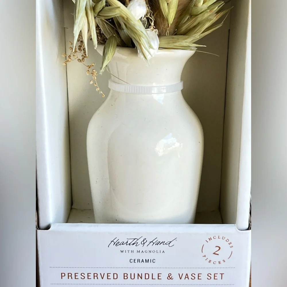 Hearth & Hand Neutral Preserved Floral Arrangement in White Vase